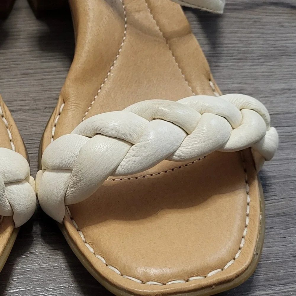 Born Cream Leather Braided Strap Block Heel Sandals Comfort Casual Women Size 11 - Picture 4 of 10